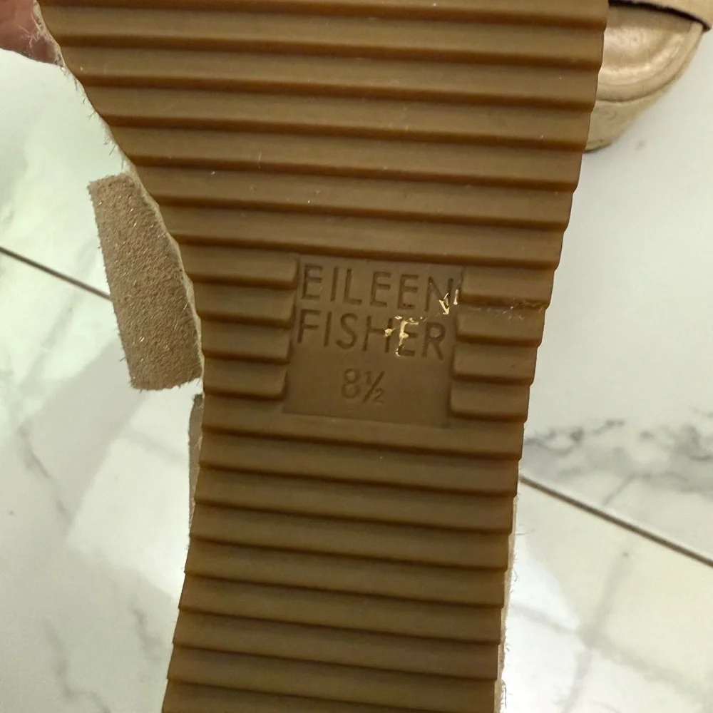 Eileen Fisher Tan Wedge Sandals with Elastic Straps Size 8 1/2